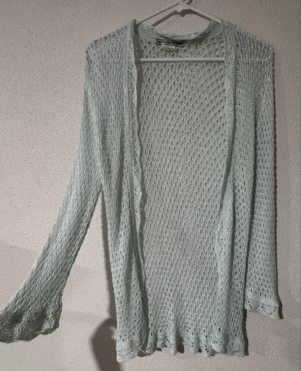 Mint Matcha Magic: Two-One-Two NY Open Knit Cardigan